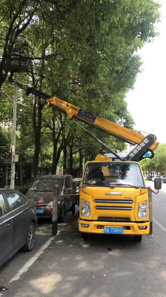 24米升降车园林修剪施工现场